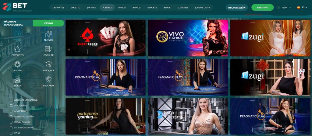 Juegos de casino de 22bet
