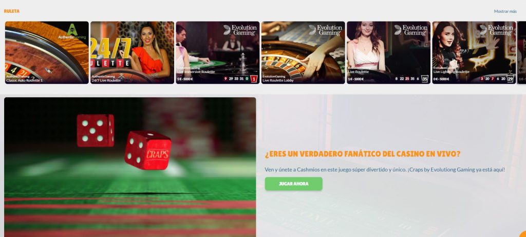Ruleta en Cashmio casino
