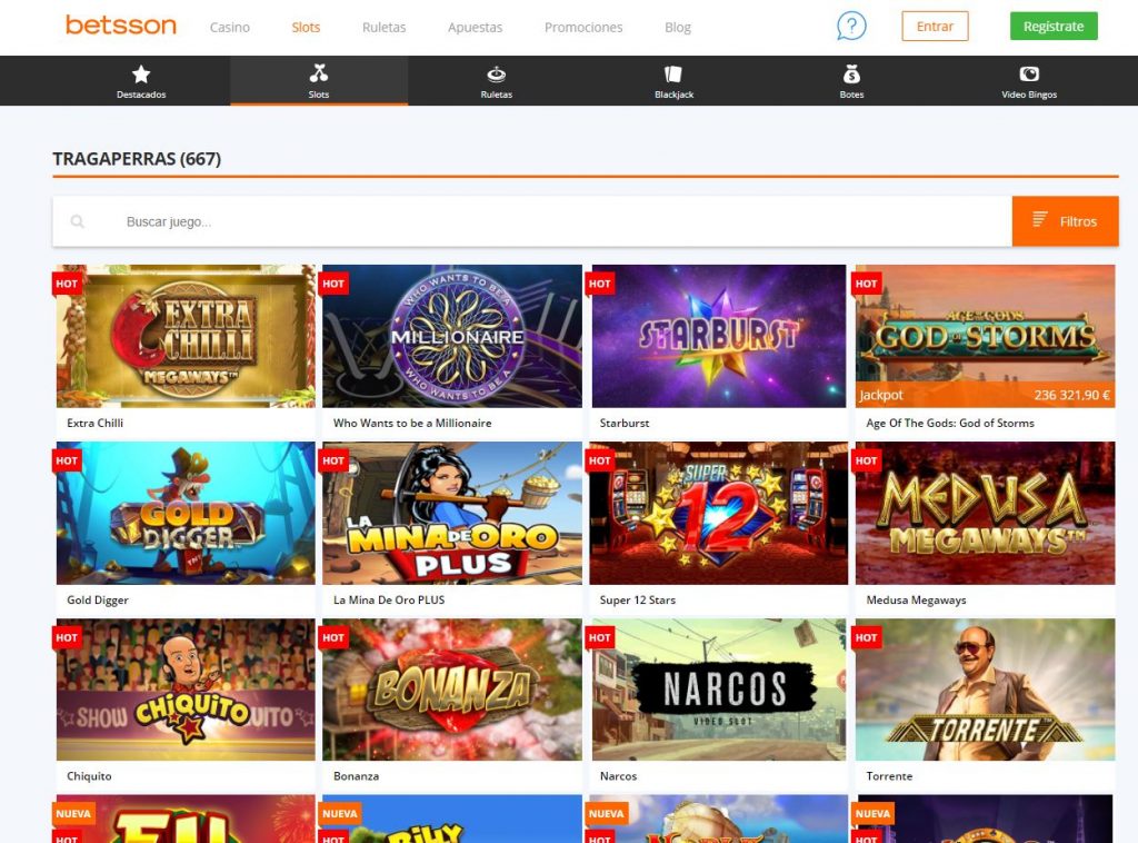 Máquinas tragamonedas, slots e tragaperras de Betsson