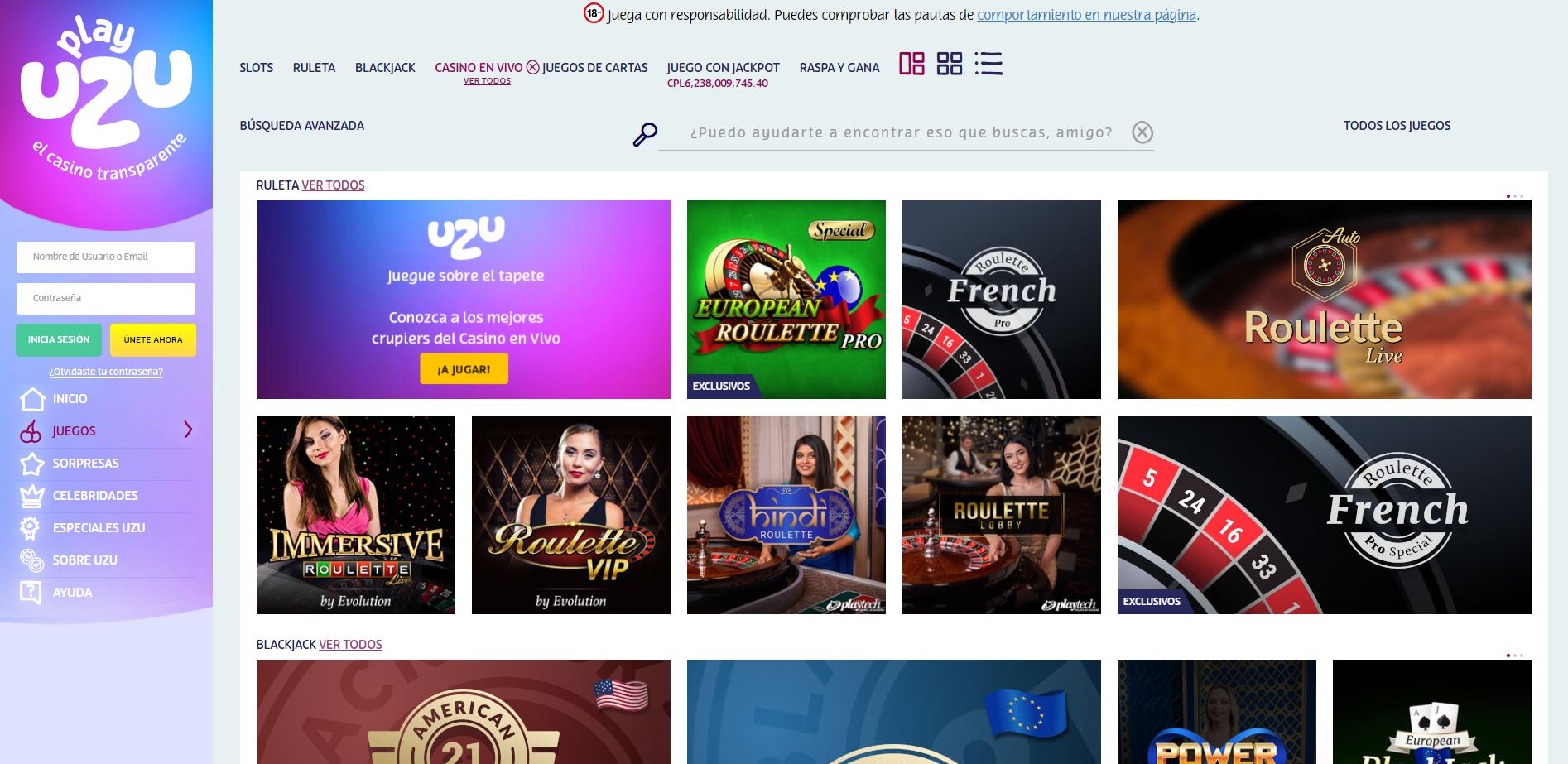 Casino en vivo PlayUzu Chile