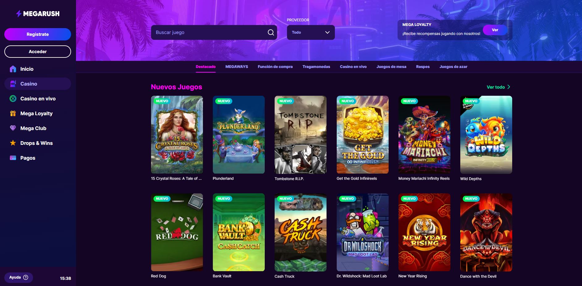 Máquinas tragamonedas, slots e tragaperras de MegaRush